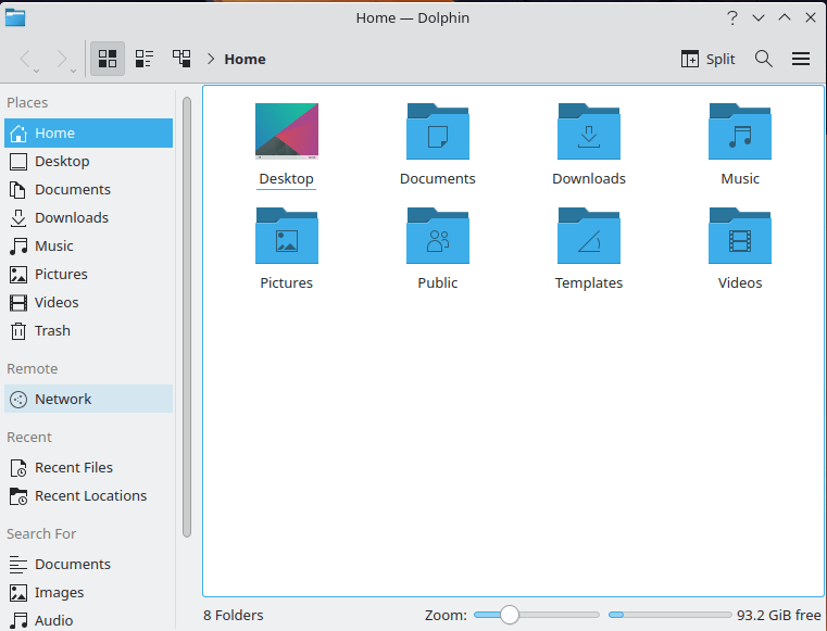 A Dolphin window showing the contents of a home directory.