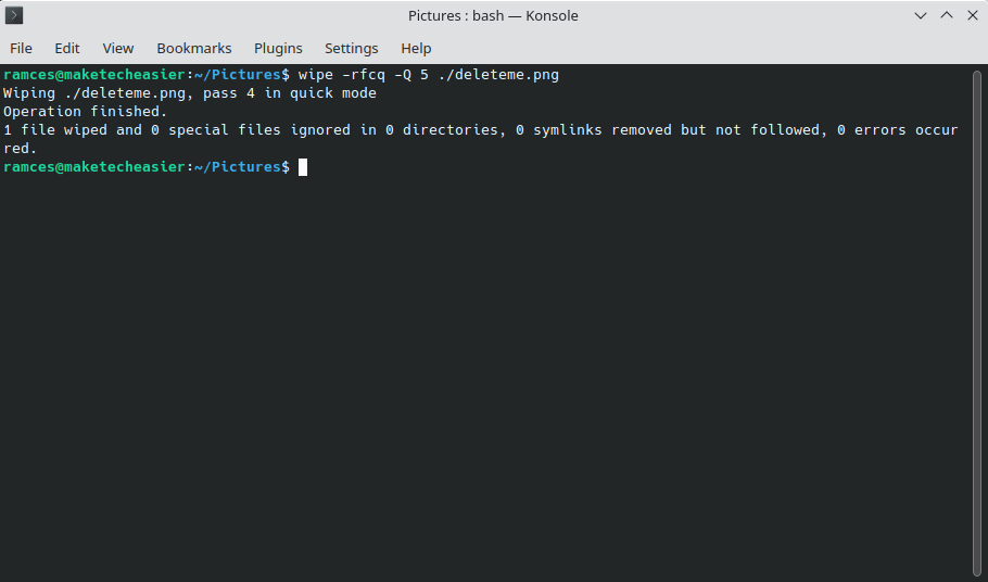 A terminal window showing a basic wipe session.