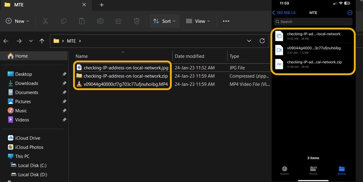 Accessing shared files on PC over Wi-Fi.