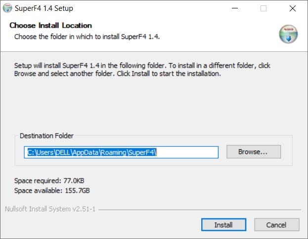 Installing the SuperF4 application.