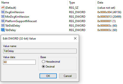 Changing data value of "TdrDelay" key.
