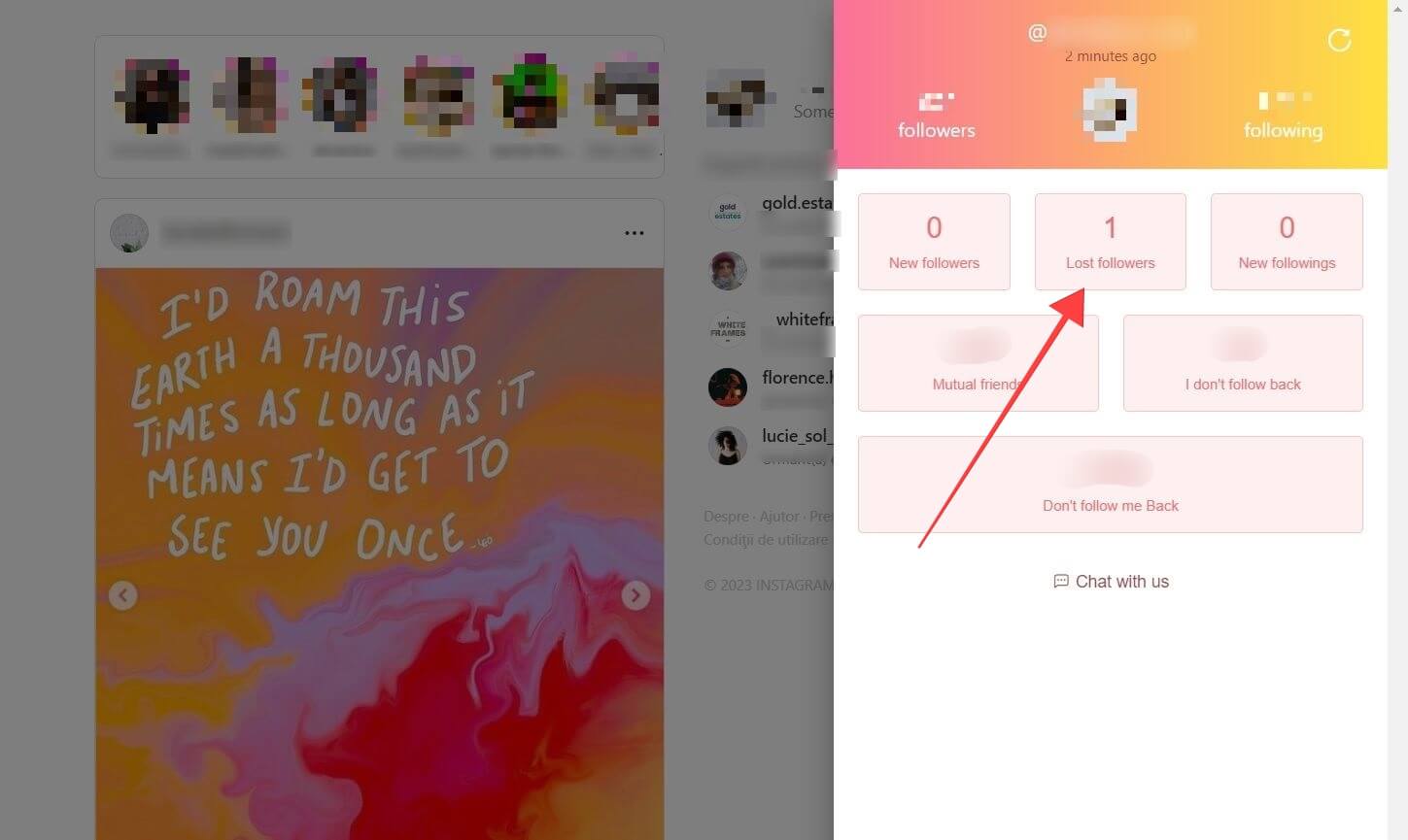 "Lost followers" section in InsTF extension.