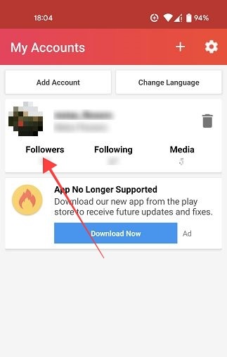 "My Accounts" dashboard while using Follow Cop app for Android.