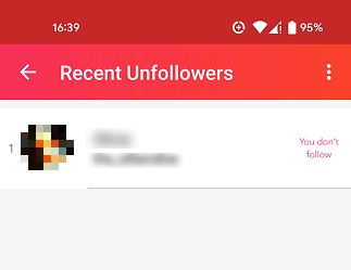 "Recent Unfollowers" section in Follow Cop app for Android.