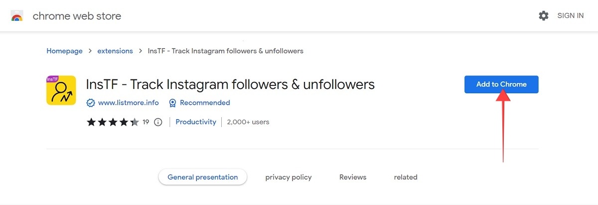 InsTF extension in Chrome Web Store. 