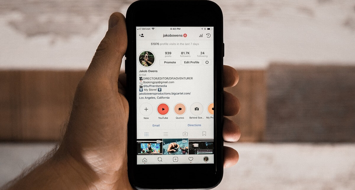 Instagram profile view with Followers and Following. 