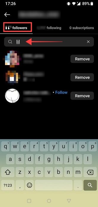 Followers list on Instagram app. 