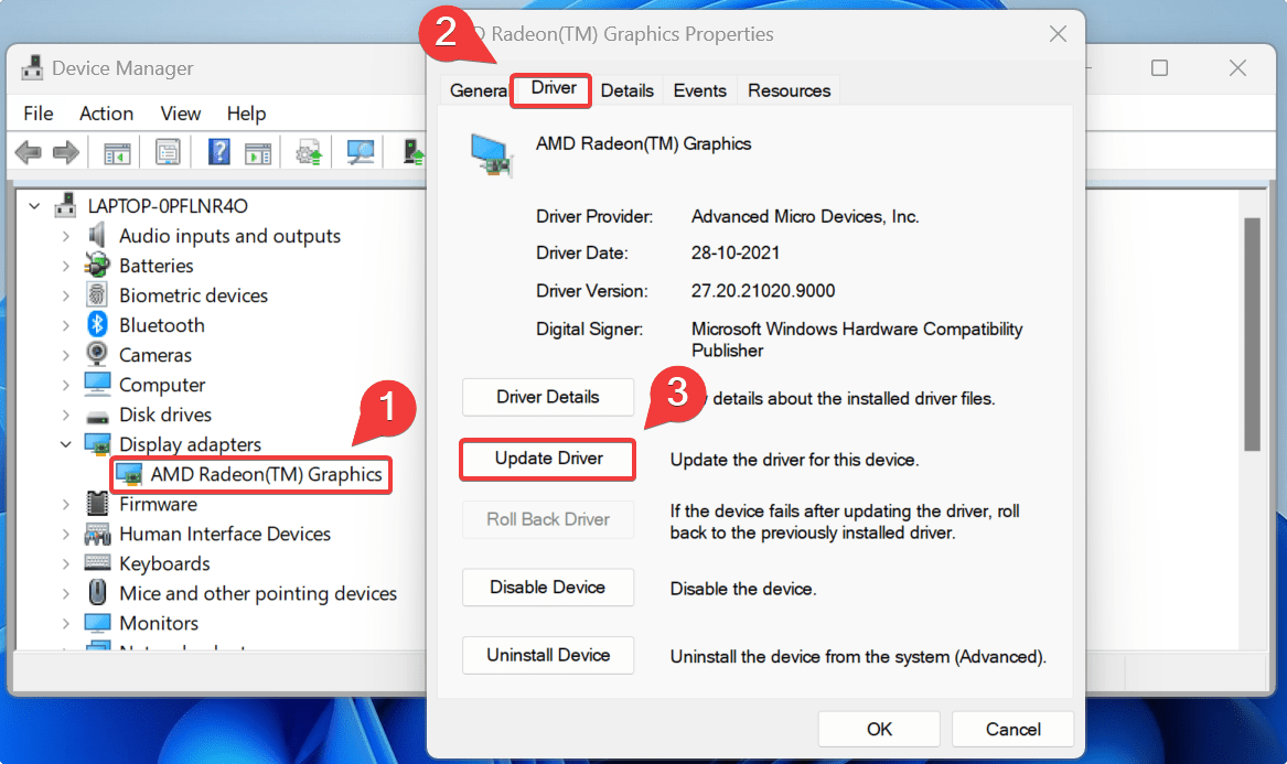 "Update driver" button from driver properties window.