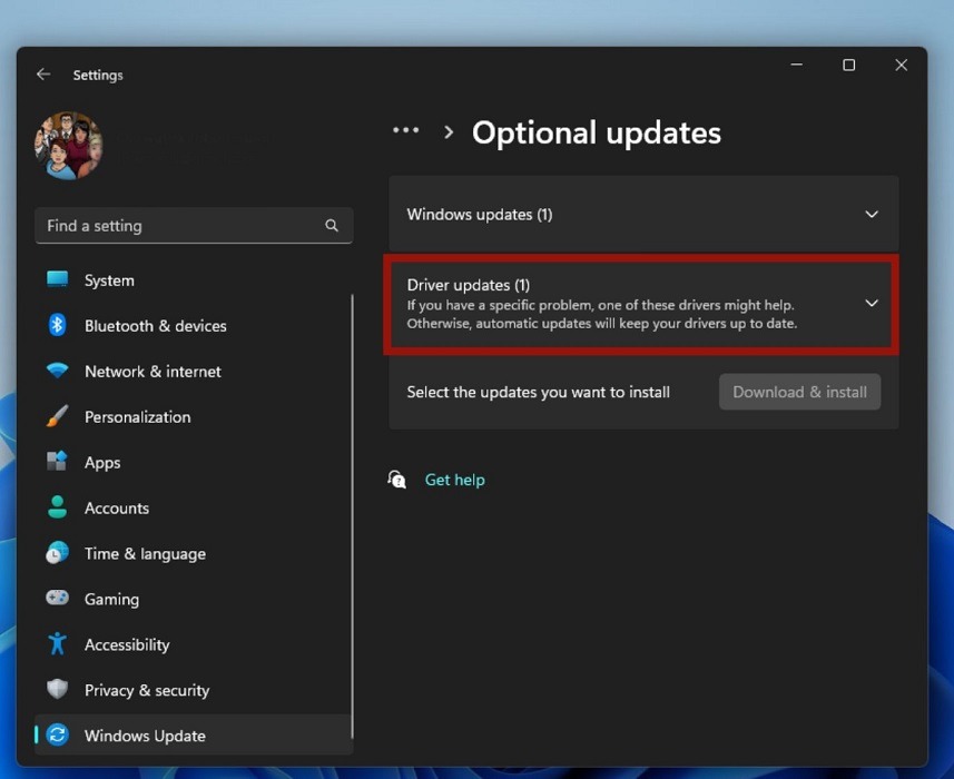 Driver Updates under Settings in Windows.