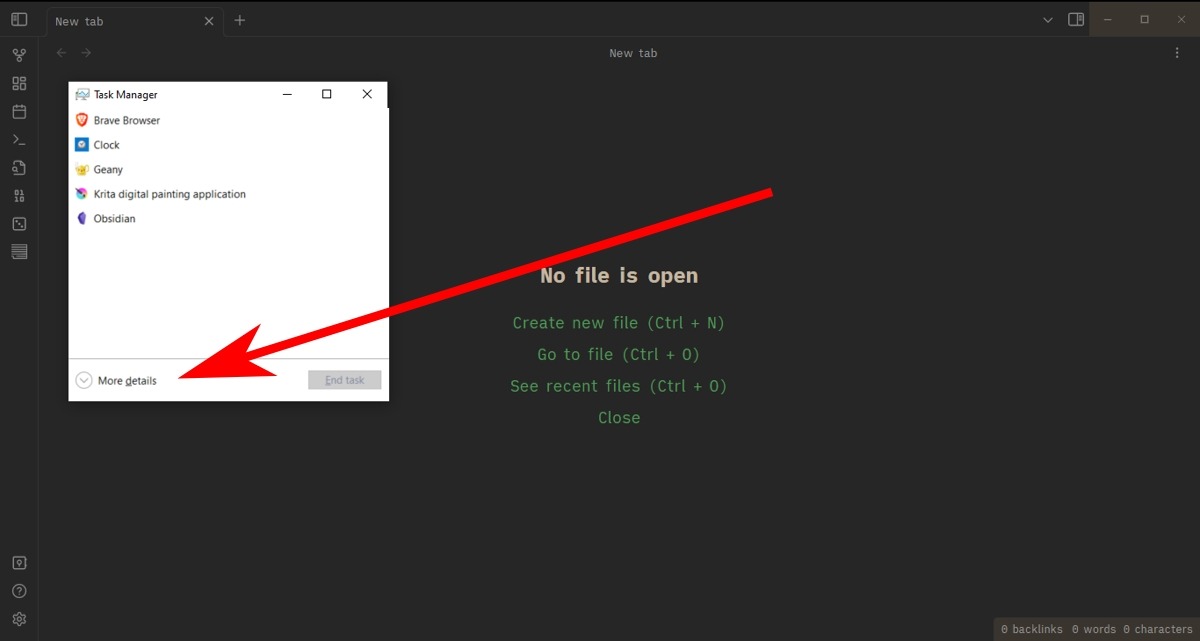 Clicking "More details" in Task Manager.