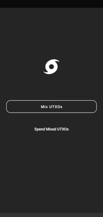 A Samourai Wallet screenshot showing the Whirlpool initial menu.