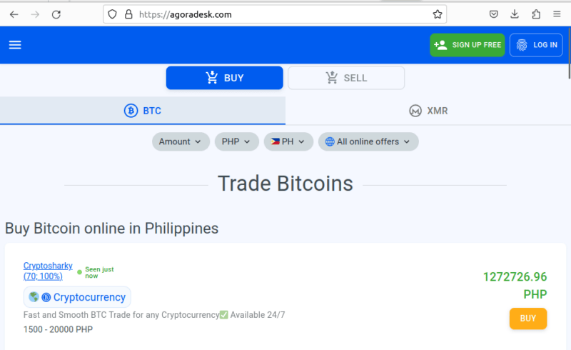 A screenshot of the AgoraDesk website.