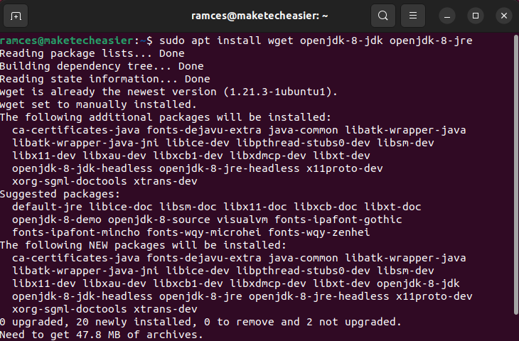 A terminal window showing the dependency installation process for stegoshare.