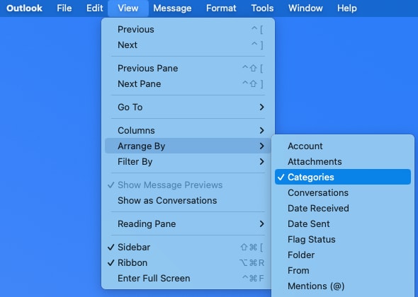 Arrange by Categories in Outlook on Mac