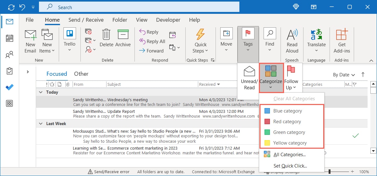 Assign a category in Outlook on Windows