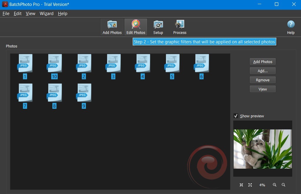 BatchPhoto Pro editing all images together in dashboard. 