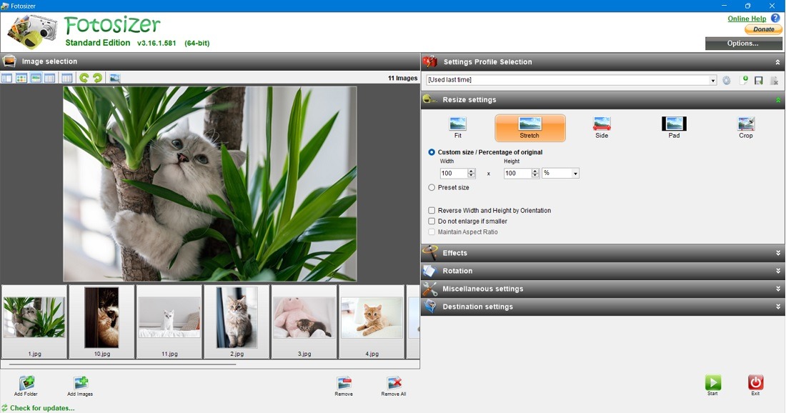 Batch Editing Image Windows Fotosizer Resize Effects Settings