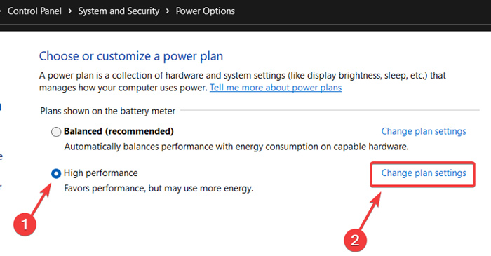 Opting for a power plan and then clicking on "Change plan settings" in Control Panel.