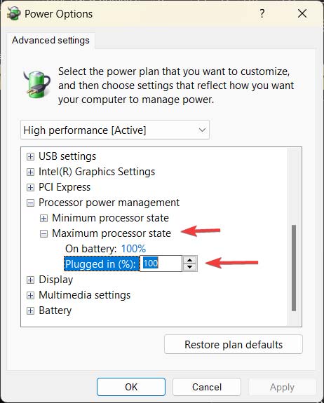 Modifying "Maximum Processor State" options. 