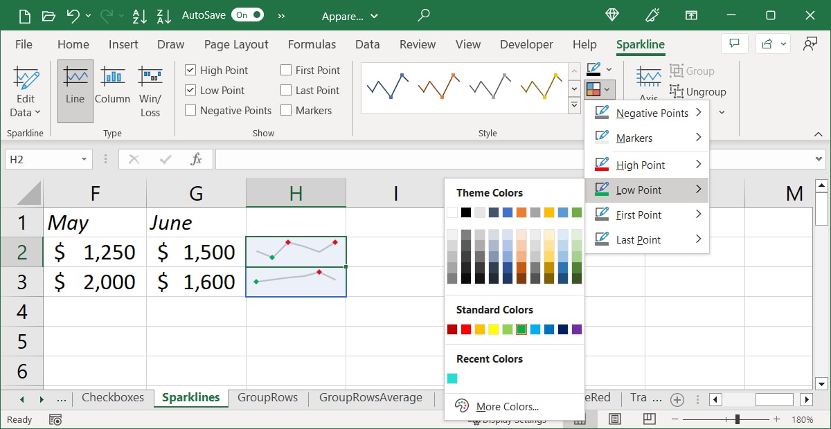 Change a sparkline group