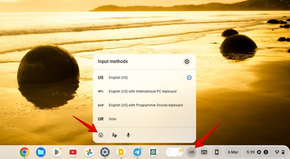 Clicking "Input methods" shortcut.