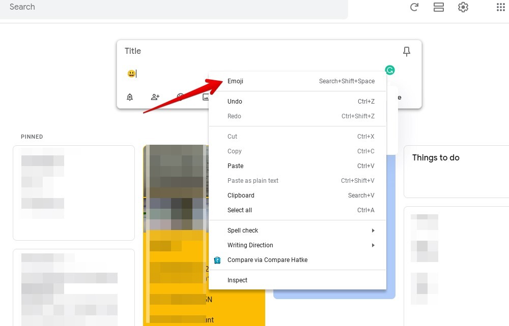 Context menu view with "Emoji" option.