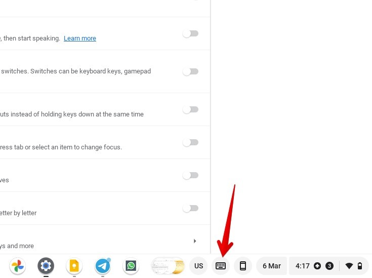Clicking on-screen keyboard icon on Chromebook.