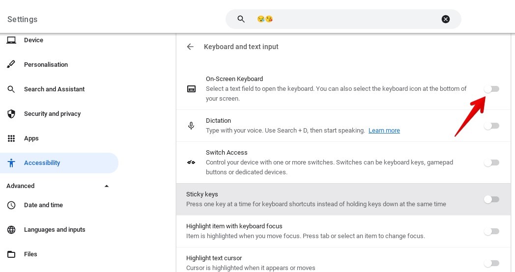 Enabling "On-screen keyboard" option on Chromebook. 