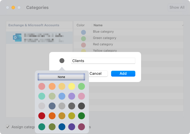 Category colors in Outlook on Mac