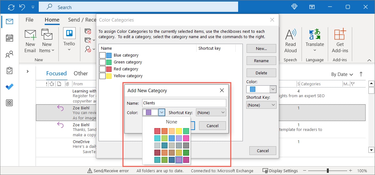 Category colors in Outlook on Windows
