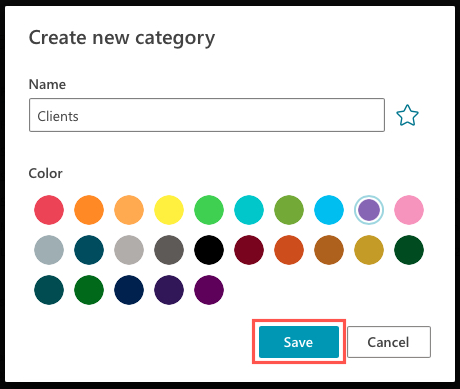 Name and save a category in Outlook on the web
