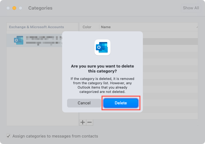 Delete a category in Outlook on Mac