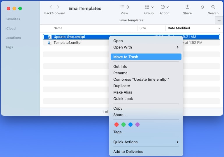 Move to Trash in the menu on Mac