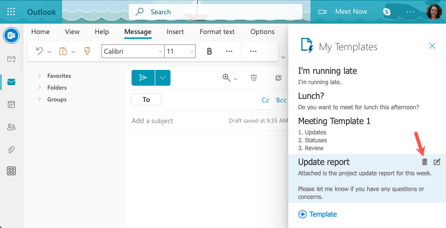 Delete button for a template on the Web