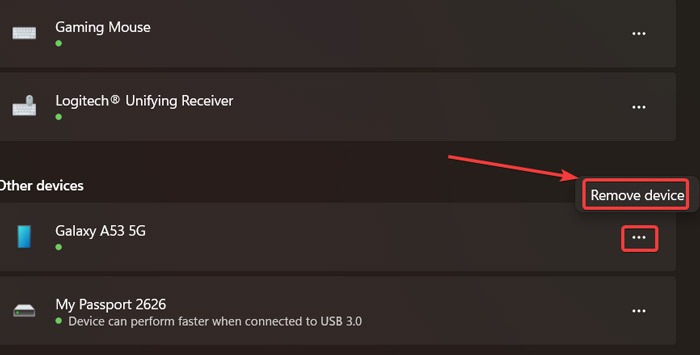 "Remove device" option in Settings.