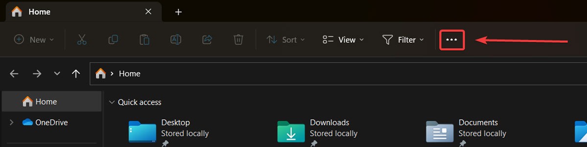 Three-dot option in File Explorer.