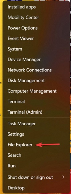 Clicking on "File Explorer" via Start button.