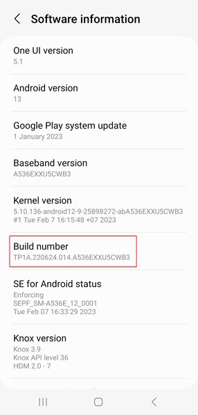 Viewing "Build number" option on Android phone.