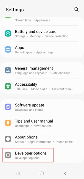 Opening up "Developer options" on Android phone