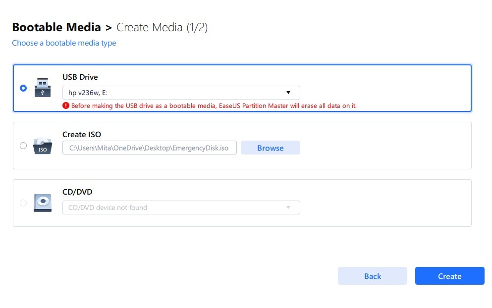 Create Bootable media and burn ISOs in EaseUS Partition Master. 