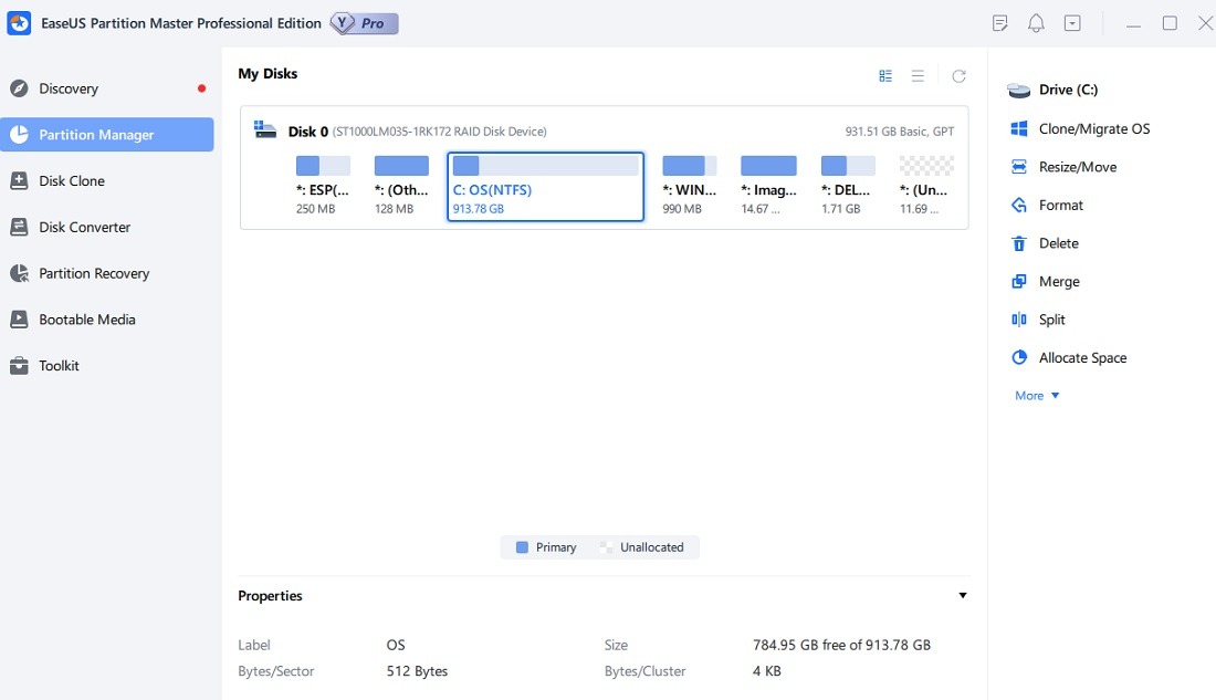 EaseUS Partition Master Pro Version Installed
