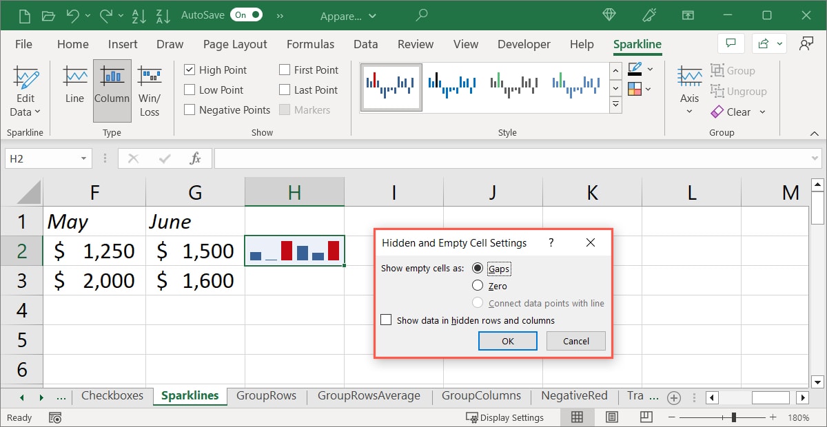 Edit Data for Hidden or Empty cells