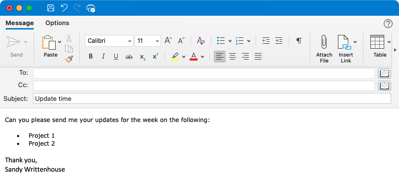 Email Compose window in Outlook on Mac
