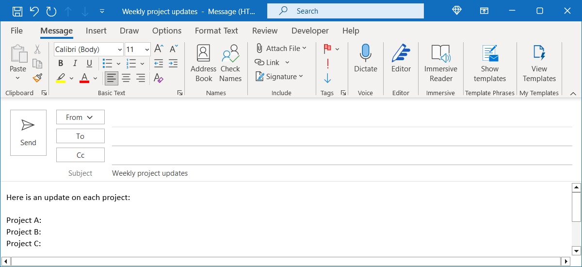 Email Compose window in Outlook on Windows