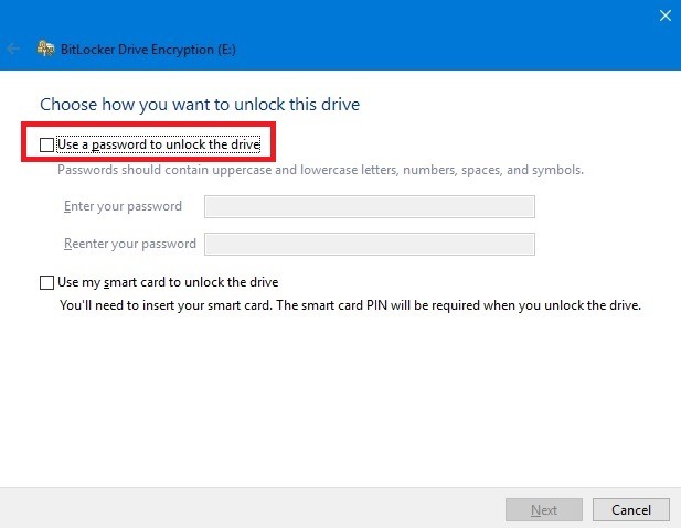 Check Use a password option to unlock the USB drive in BitLocker Drive Encryption. 