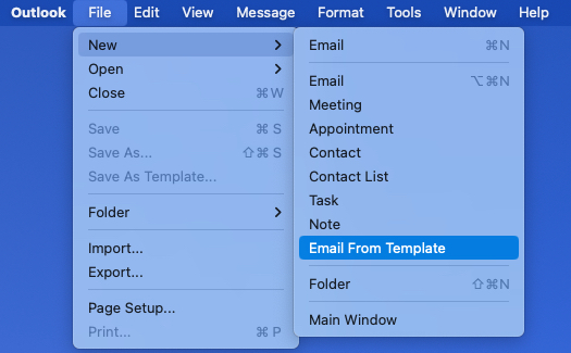Email From Template in the File menu on Mac