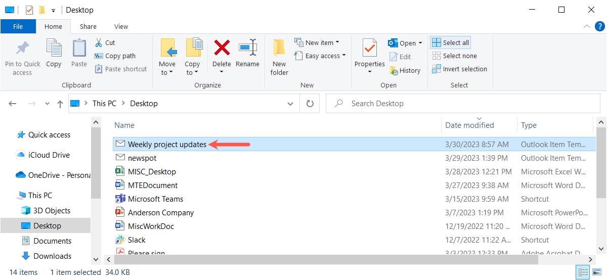 Template in File Explorer on Windows