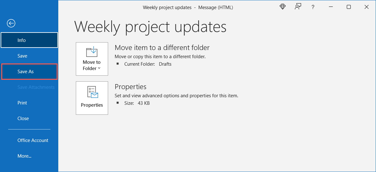 Save As in the File menu on Windows