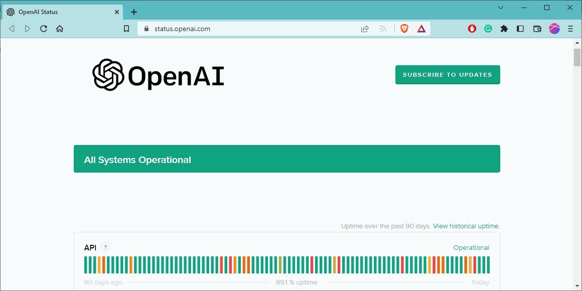 ChatGPT dedicated status page.
