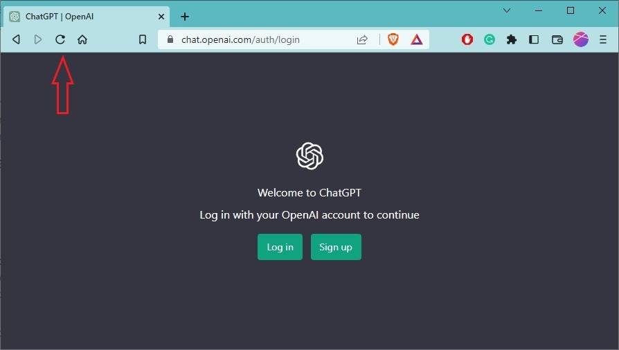 "Refresh" button in Windows browser showing ChatGPT page.